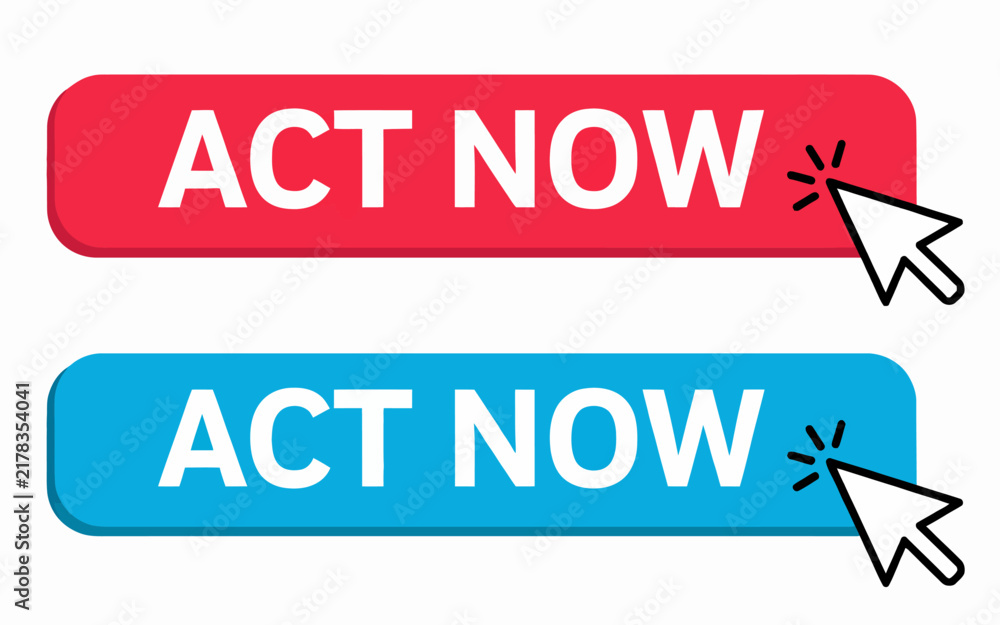 Fototapeta premium Colorful act now call to action buttons with cursor click effect