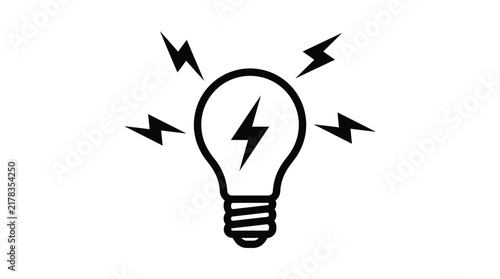 Minimalist light bulb icon featuring a bold central lightning bolt and radiating sharp energy sparks