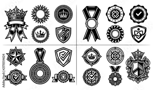 Comprehensive Premium Quality Crown Badge Vector Collection with Sixteen Excellence Award Ribbons Guarantee and Certification Symbols for Business