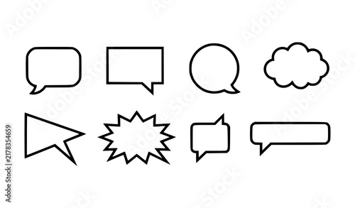 Speech Bubble Chat Callout Vector Icon Set with Eight Communication Dialogue Shapes for Conversation Expression Messaging and Isolated Designs
