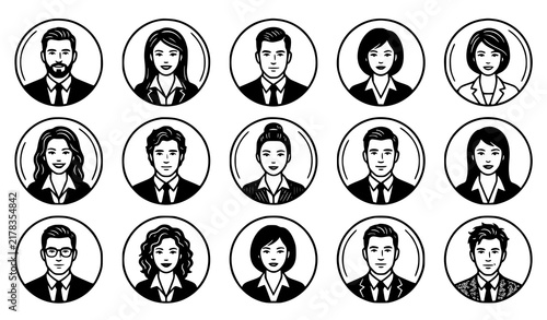 Corporate Business Professional Avatar Icon Collection with Twelve Round Employee and Executive Characters for Management Leadership Profile and Workplace