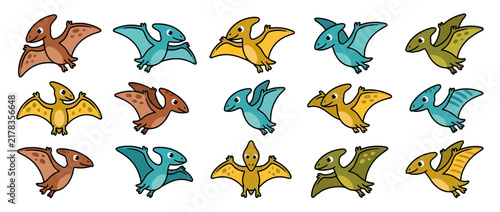 Obraz na plátně Cute cartoon flying prehistoric reptiles collection