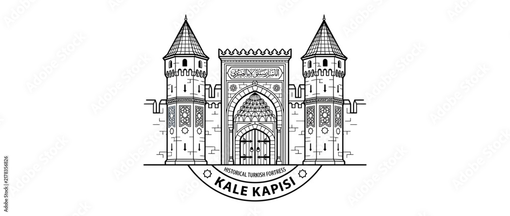 Naklejka premium Medieval Castle Gatehouse with Towers and Crenellations