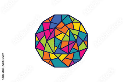 Colorful geometric polygon sphere abstract icon.
