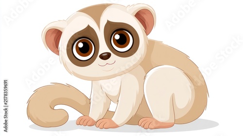 Cute Cartoon Slow Loris Illustration Isolated on White Background