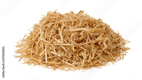 Pile of dry shredded straw isolated on a white background