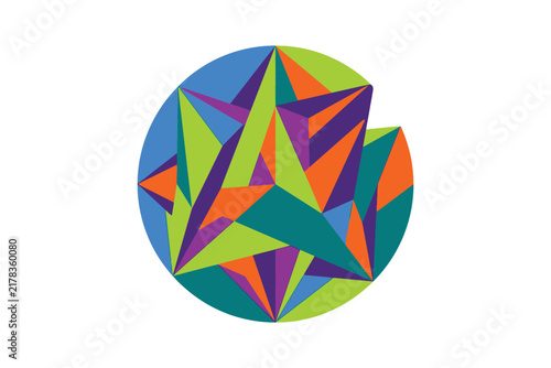 Colorful Geometric Star Inside Circular Abstract Design.