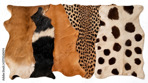 Collection of Various Animal Skins and Hides with Different Patterns and Textures
