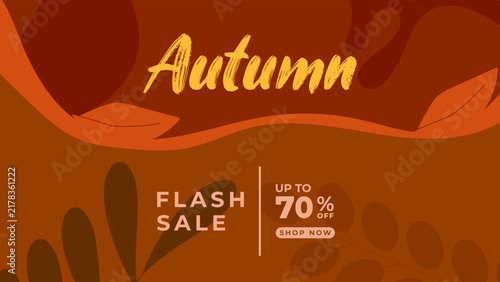 Illustration Modern Abstract Autumn Background with Hand Drawn Organic Shapes Orange Amber Brown Flat Color Design Vector. Perfect for Seasonal Greeting Card, Banner, Poster, Social Media, Web Header
