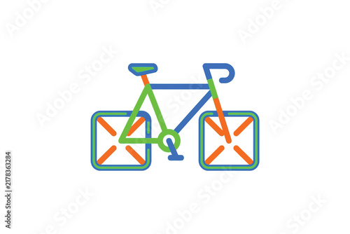Colorful Bicycle Icon With Geometric Frame And Wheels.