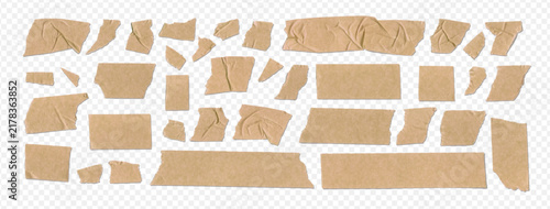 Craft adhesive paper tape elements set. Vector sticker pieces with torn edge.