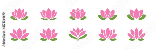 Lotus flower symbol. An outline of a floral silhouette representing meditation and yoga harmony. A natural design featuring lotus petals and leaves, perfect for spa or organic product