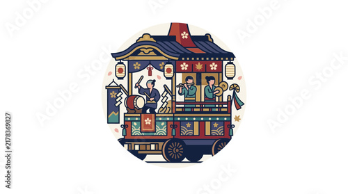Detailed Gion Matsuri festival float circular graphic.