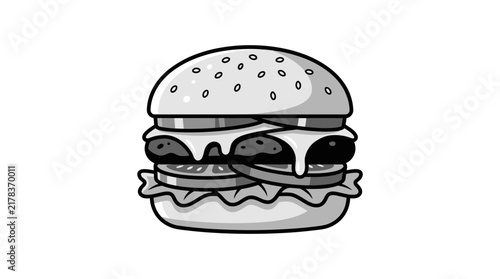 Detailed cheeseburger icon with sesame bun and toppings.