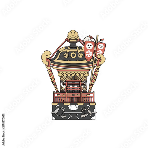 Detailed colorful Japanese Yatai festival float illustration.