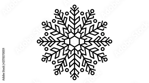 Detailed crystalline snowflake silhouette for winter.