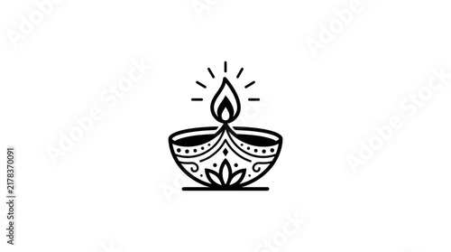 Detailed Diwali diya lamp with dotted patterns and rays.