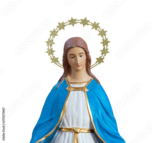 Фотография Virgin Mary Statue with Golden Star Halo Isolated PNG, religious Catholic figure