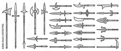 Collection of ancient and medieval polearms and blades