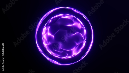 Принти на полотні Glowing purple energy orb with a neon ring on black, delivering a bold sci-fi focal point for future, digital and power concepts