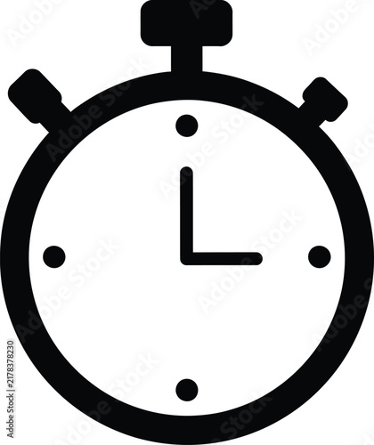 Minimalist black and white illustration depicting a traditional stopwatch with clearly defined buttons and hands measuring time efficiently