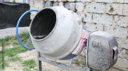 Cement mixer working at a construction site