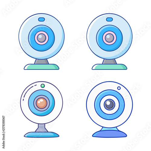 Four colorful webcam icons with targets - Bright and playful webcam icons arranged in a grid, each with a target bullseye for a fun, tech-related design.