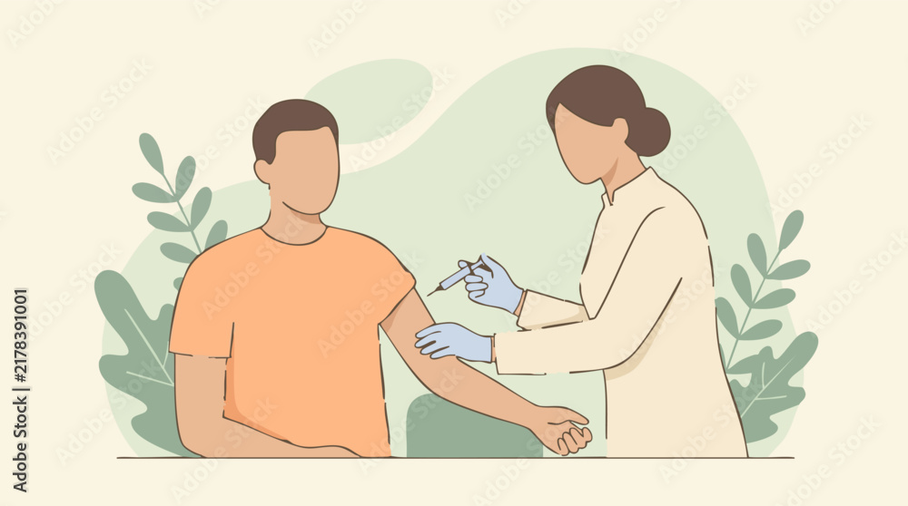 Fototapeta premium Medical Professional Administers Vaccine to Patient in Clinic Setting