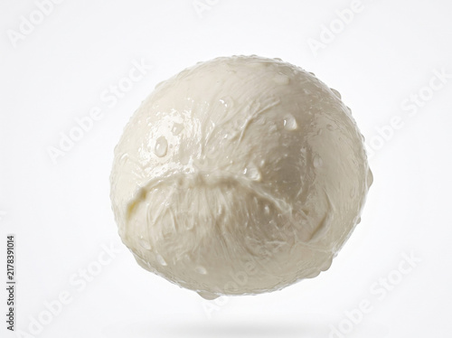 Fresh Italian mozzarella cheese ball on white background