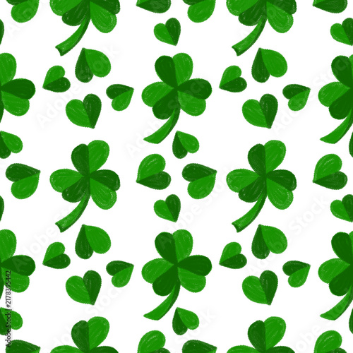 Fotografía Fresh Green Lucky Clover Leaf Seamless Pattern Background