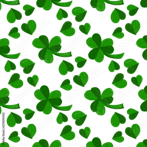 Cuadro en lienzo Green Four Leaf Clover Shamrock Seamless Pattern