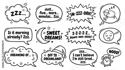 Fotografie Hand-drawn sleep speech bubbles set, comic style zzz snoring and dreaming icons,