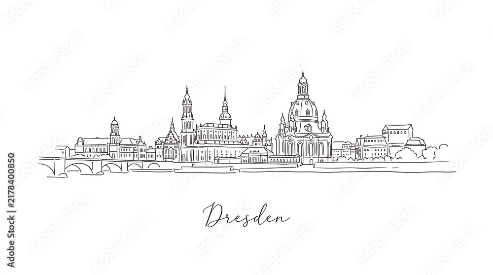 Fototapeta premium Elegant minimalist line art showcasing Dresden's iconic skyline with historic architecture and cityscape features