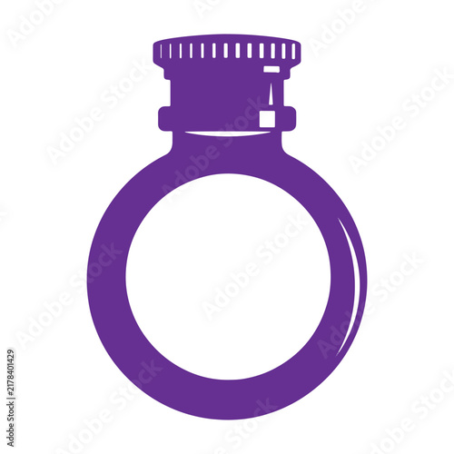 Purple perfume bottle with a round base and a cap, isolated on a white background, for beauty and cosmetic products