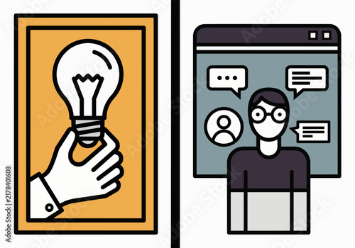 Flat icon of a hand holding a glowing lightbulb, isolated on transparent background, suitable for brainstorming, innovation and idea generation.