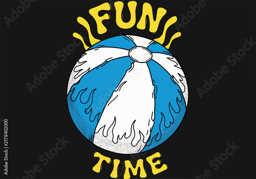 Vibrant beach ball illustration with 'FUN TIME' text, isolated on transparent alpha, perfect for summer promotions, beach wear designs and holiday graphics.