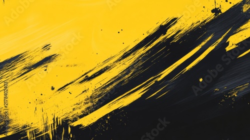 Abstract black brush strokes on a vibrant yellow background