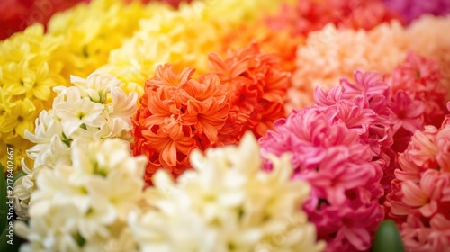 Vibrant hyacinth panorama showcasing various hues in a spring floral arrangement