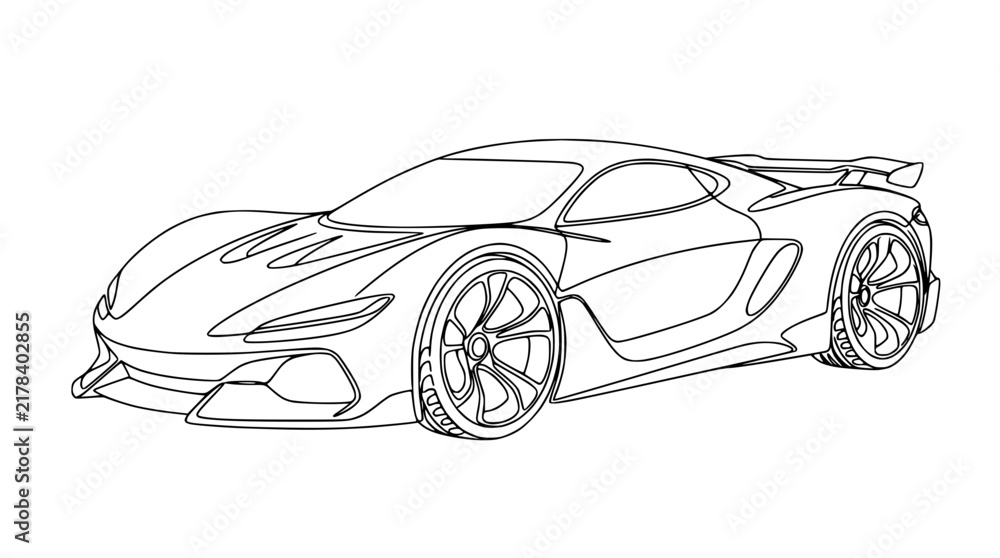 Naklejka premium Modern Sports Car Outline Drawing, Isolated on Transparent Background