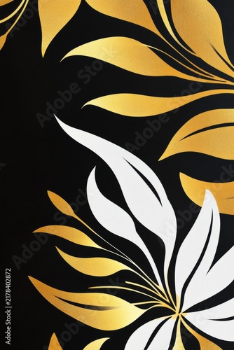 Abstract floral pattern with gold, white, and black