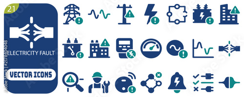 Bild auf Leinwand Electricity Fault Warning Vector Icons Set Isolated Transparent Background