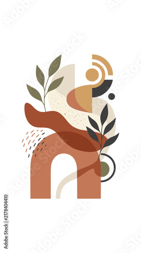 Modern abstract botanical composition in warm earth tones.