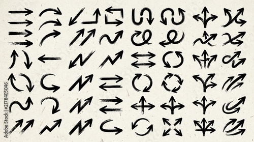 Hand Drawn Arrow Icons Set - Grunge, Brush Stroke, Vector Symbols