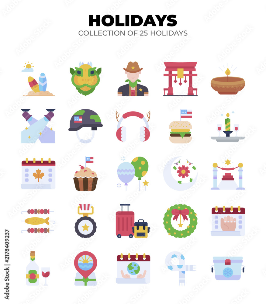 Naklejka premium Collection of 25 Holidays. Festive Events. Travel. and Cultural Celebrations