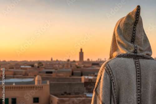Moroccan man wearing traditional hooded