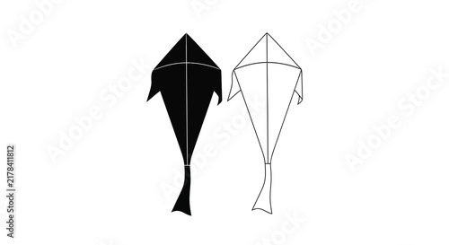 Bild auf Leinwand Two kites one black silhouette and one line drawing against a white background s
