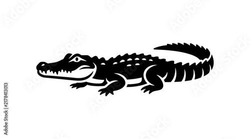 Stylized black alligator silhouette side view.