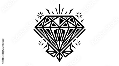 Stylized black and white diamond icon with sparkling geometric rays