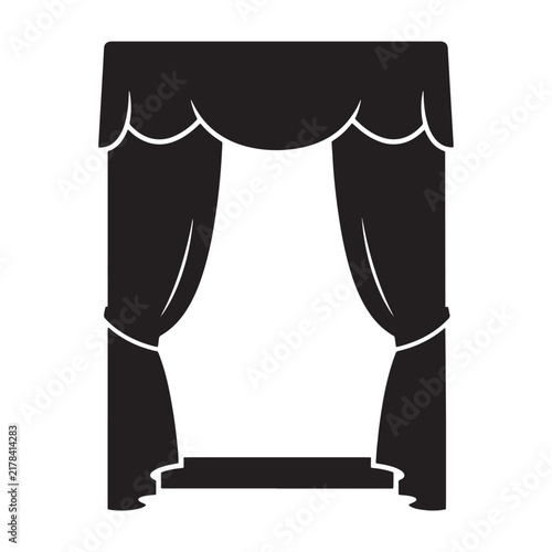 Black and white of window curtains with a decorative valance, isolated on a white background, drapes interior