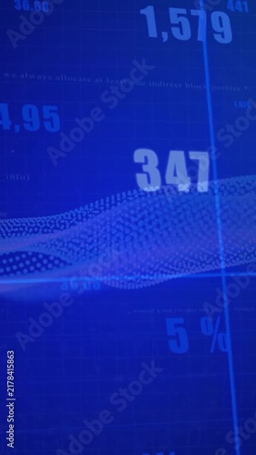 Animation of financial data with graphs and charts on blue background